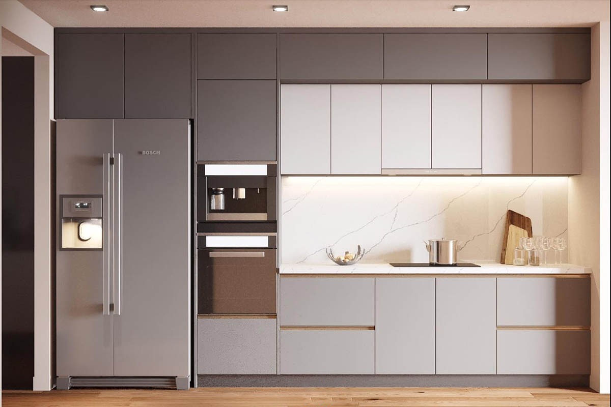 Tủ bếp gỗ MDF cốt xanh phủ Melamin An Cường CN27