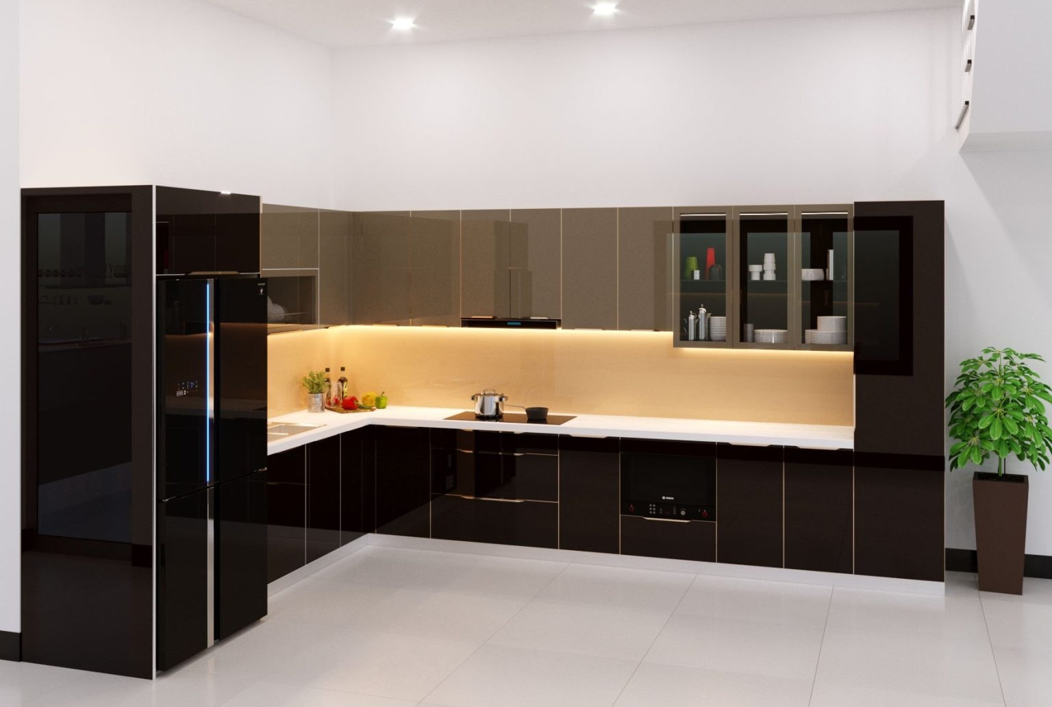 Tủ bếp Inox Cánh Kính CN05