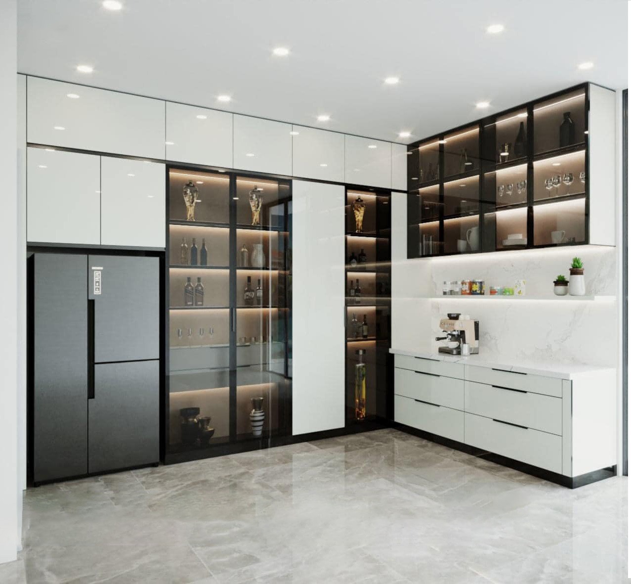 Tủ bếp Inox Cánh Kính CN07
