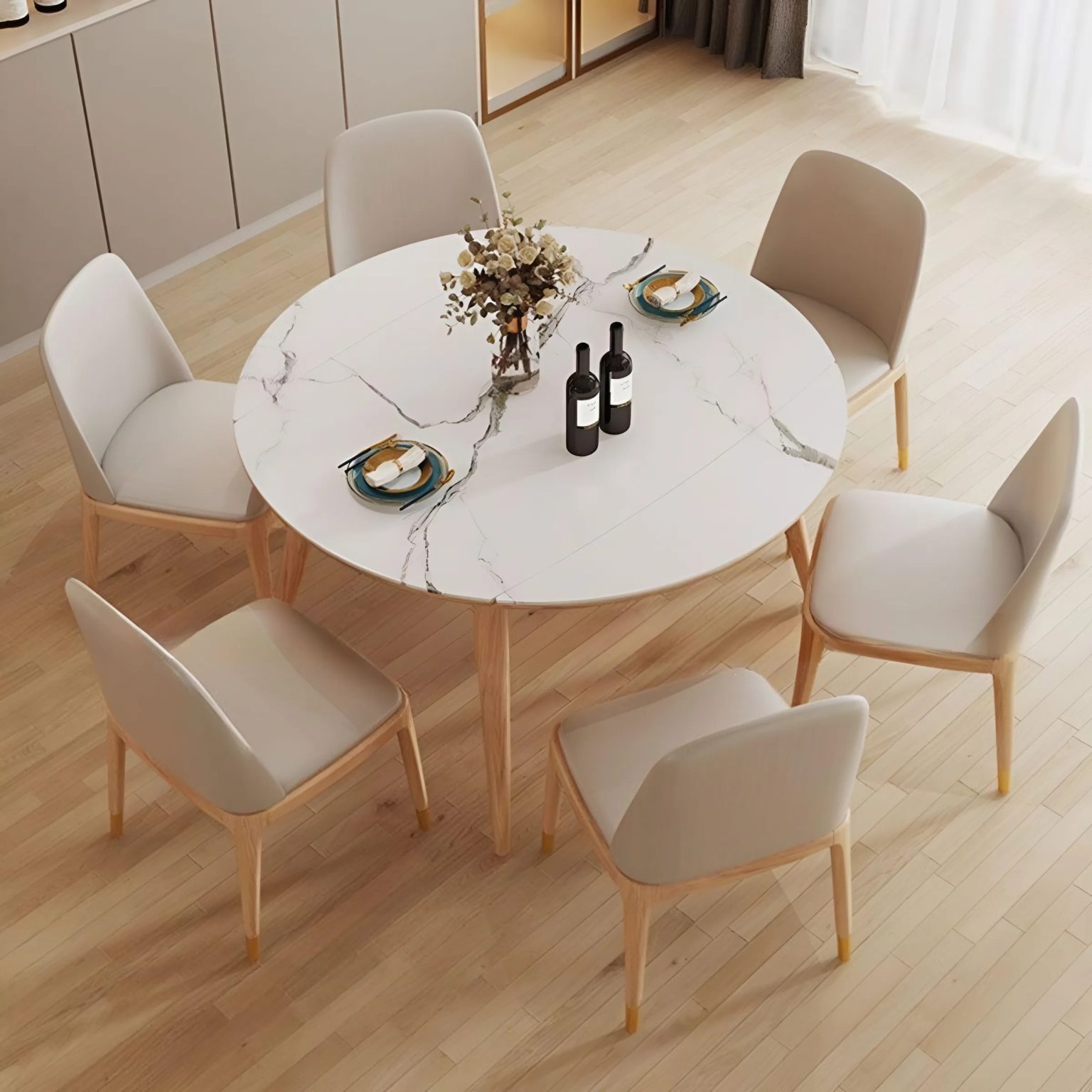 Bộ Bàn Ăn Gỗ Sồi Thiết Kế Độc Đáo, Hiện Đại – BA08