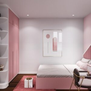 Phòng Ngủ Gỗ Công Nghiệp MDF Màu Hồng Hiện Đại TD01