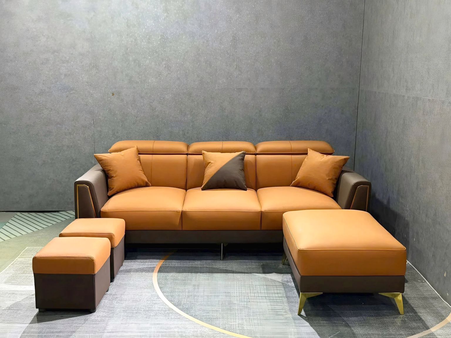 Bộ Sofa da chống bút bi, chống xước 2m kèm 3 đôn dài SF09